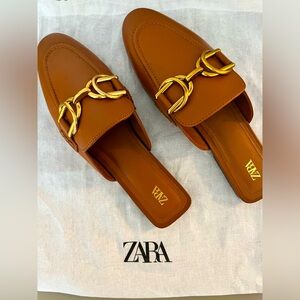 Zara Buckled Leather Mule Loafers